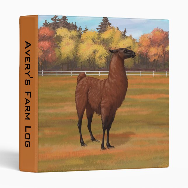 Brown Llama in Autumn Farm Pasture 3 Ring Binder (Front/Spine)