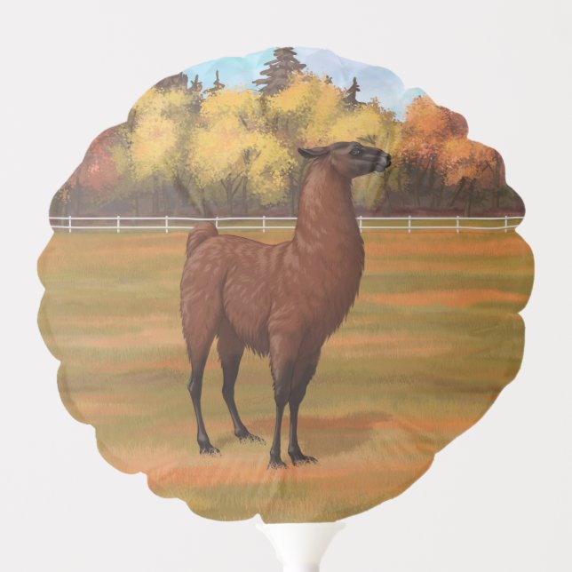 Brown Llama in Autumn Farm Pasture Balloon (Front)