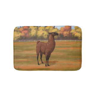 Brown Llama in Autumn Farm Pasture Bath Mat