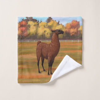 Brown Llama in Autumn Farm Pasture Bath Towel Set