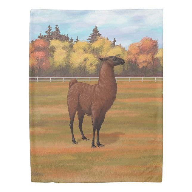 Brown Llama in Autumn Farm Pasture Duvet Cover (Front)