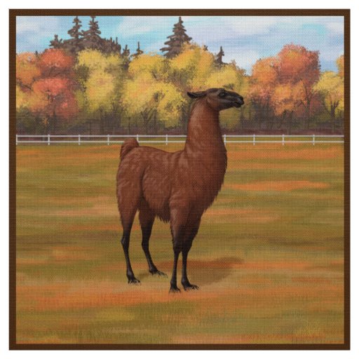 Brown Llama in Autumn Farm Pasture Fabric