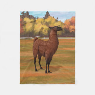 Brown Llama in Autumn Farm Pasture Fleece Blanket