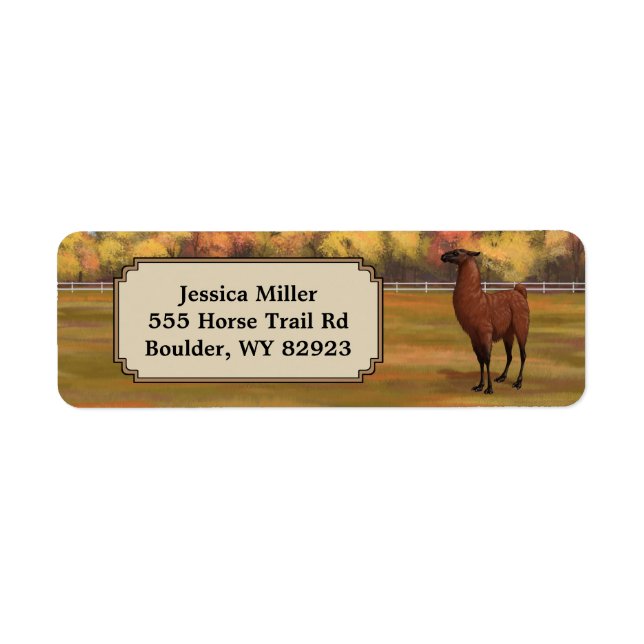 Brown Llama in Autumn Farm Pasture Label (Front)