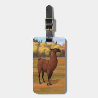Brown Llama in Autumn Farm Pasture Luggage Tag