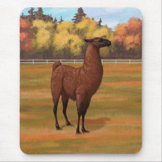 Brown Llama in Autumn Farm Pasture Mouse Pad