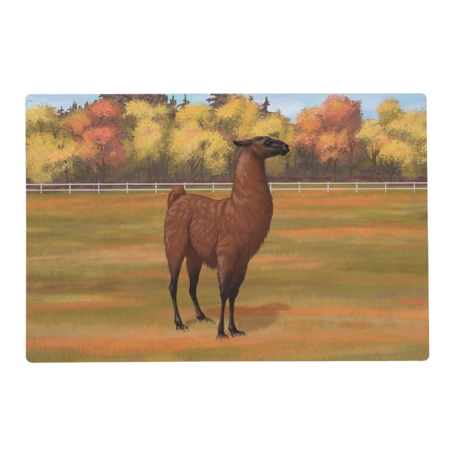 Brown Llama in Autumn Farm Pasture Placemat (Front)
