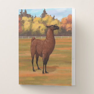 Brown Llama in Autumn Farm Pasture Pocket Folder