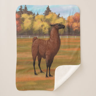 Brown Llama in Autumn Farm Pasture Sherpa Blanket