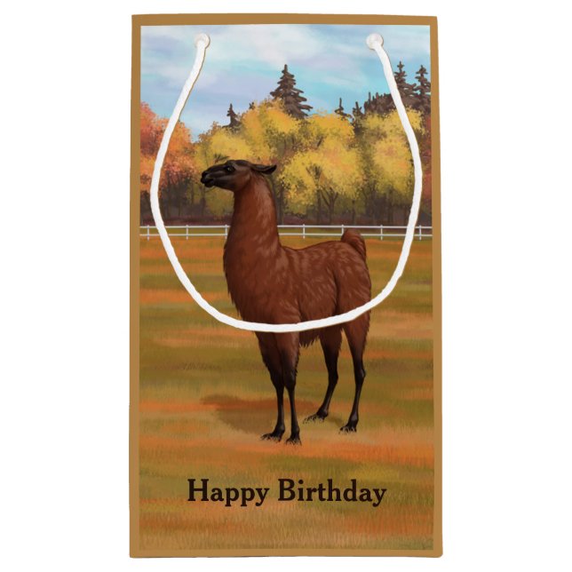 Brown Llama in Autumn Farm Pasture Small Gift Bag (Back)