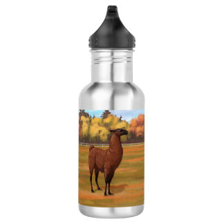 Brown Llama in Autumn Farm Pasture Stainless Steel Water Bottle