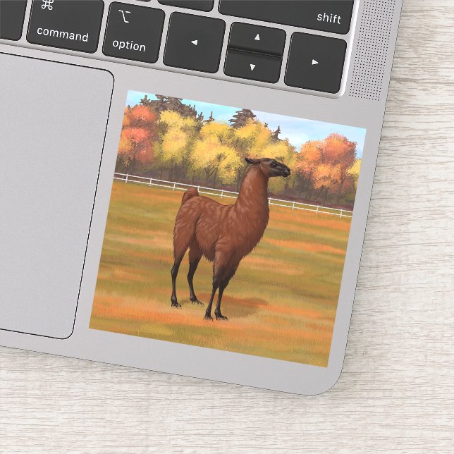 Brown Llama in Autumn Farm Pasture Sticker (Detail)