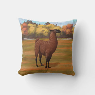 Brown Llama in Autumn Farm Pasture Throw Pillow
