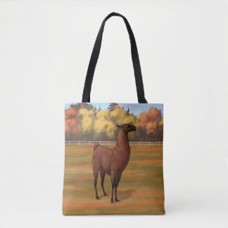 Brown Llama in Autumn Farm Pasture Tote Bag