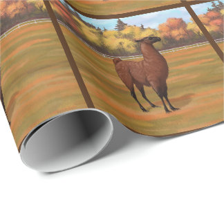 Brown Llama in Autumn Farm Pasture Wrapping Paper