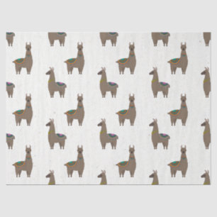 Brown Llamas on White Decoupage Tissue Paper