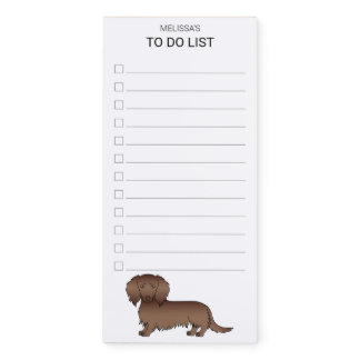 Brown Long Hair Dachshund Cartoon Dog To Do List Magnetic Notepad