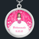 Brown Long Hair Pink Wedding Bridesmaid Necklace<br><div class="desc">Wedding Keepsake Wedding Party Necklaces - to change background color - click customize - click edit - choose last tool in drop down menu and choose from one of the colors shown or enter your rgb hex code for your custom wedding color- to change font color select the text you...</div>