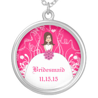 Brown Long Hair Pink Wedding Bridesmaid Necklace