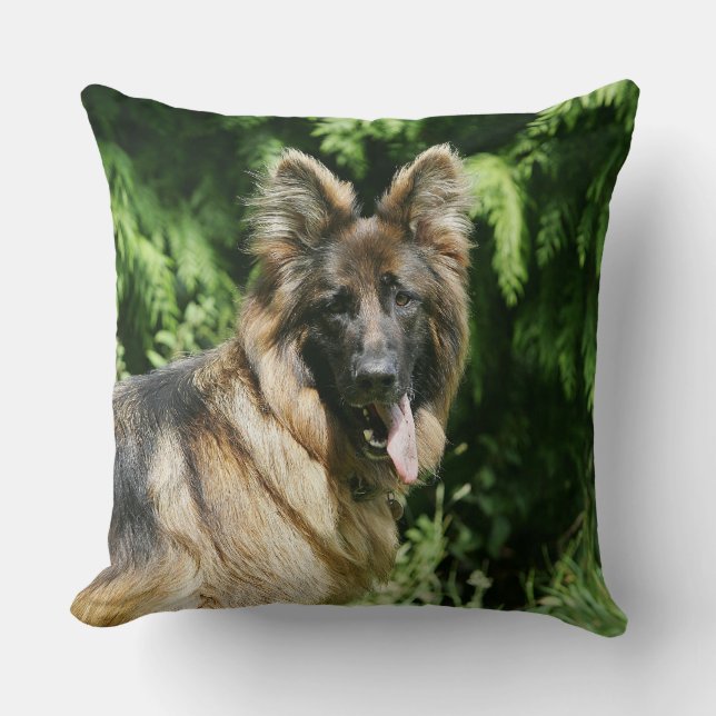 Brown Long Haired German Shepherd 1 Throw Pillow (Front)