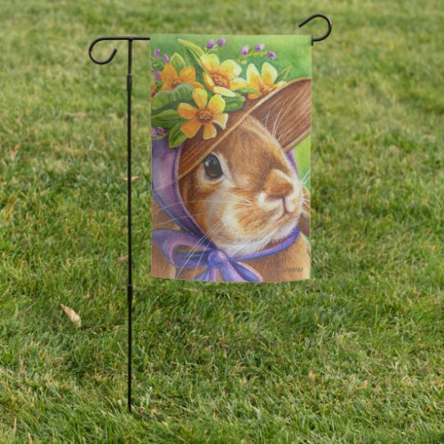 Brown Lop Eared Rabbit in Bonnet Watercolor Art Garden Flag