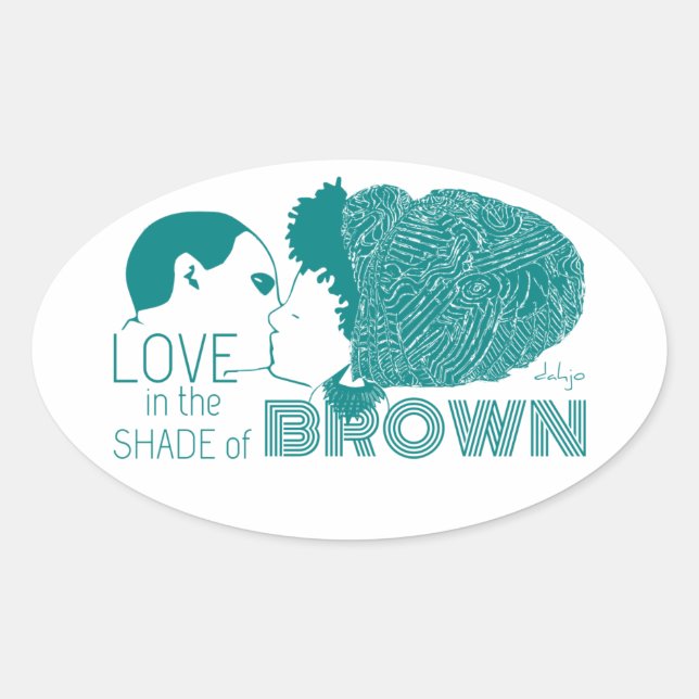 BROWN LOVE in AQUA Oval Sticker (Front)