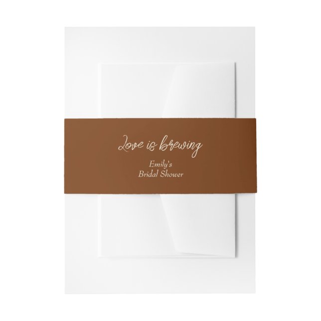 Brown Love is Brewing Coffee Bridal Shower Invitation Belly Band (Front Example)
