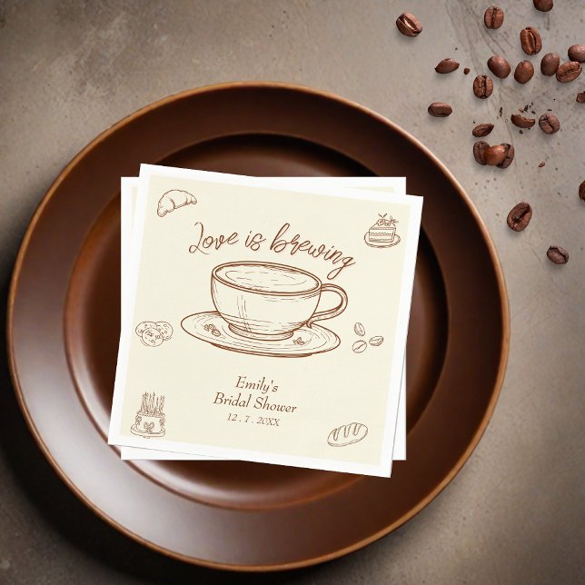 brown Love is Brewing Coffee Bridal Shower Napkins (Creator Uploaded)