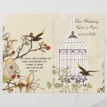 brown lovebirds  bircage bi fold Wedding program