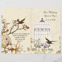 brown lovebirds  bircage bi fold Wedding program