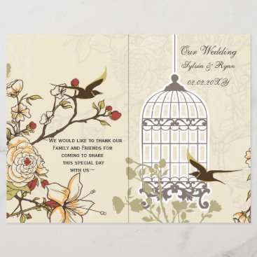 brown lovebirds  bircage bi fold Wedding program
