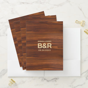 Brown Mahogany Wood Monogram Typography Design Pocket Folder