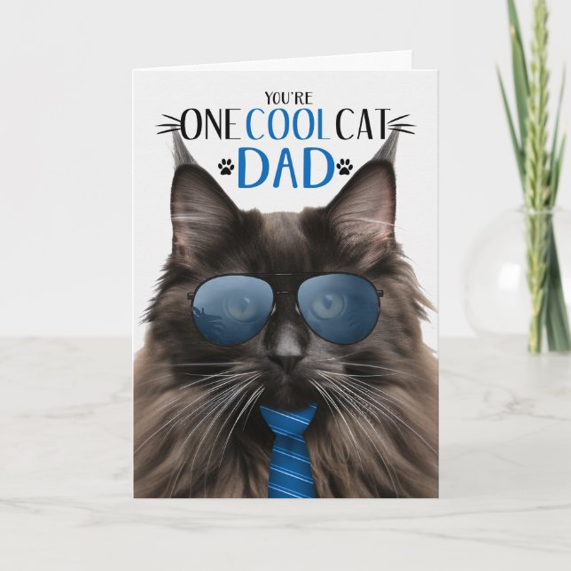 Brown Maine Coon Cat Father's Day One Cool Cat Holiday Card (Front)