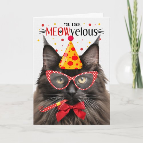 Brown Maine Coon Cat MEOWvelous Birthday Card