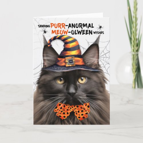 Brown Maine Coon Cat PURRanormal MEOWolween Holiday Card