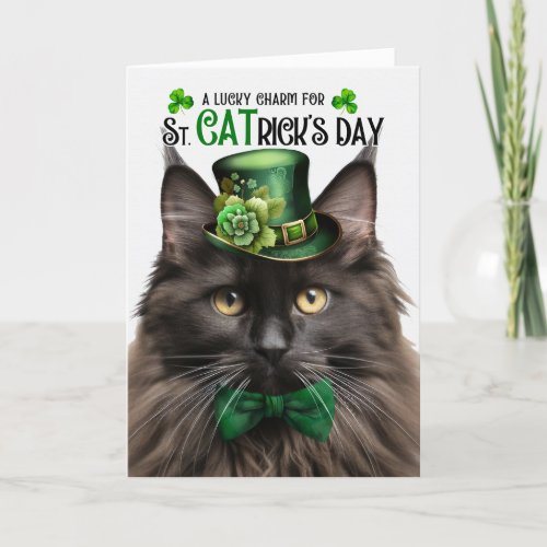 Brown Maine Coon St CATricks Day Lucky Charm Holiday Card