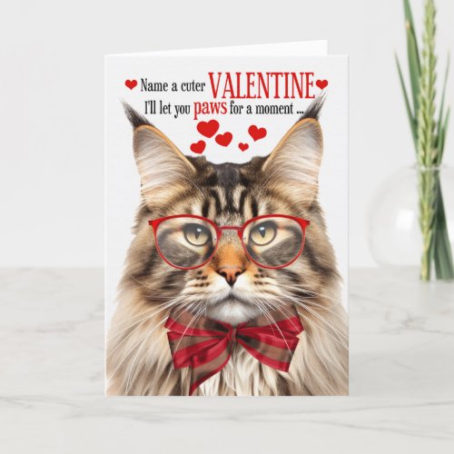 Brown Maine Coon Tabby Cat Humor Valentines Day Holiday Card