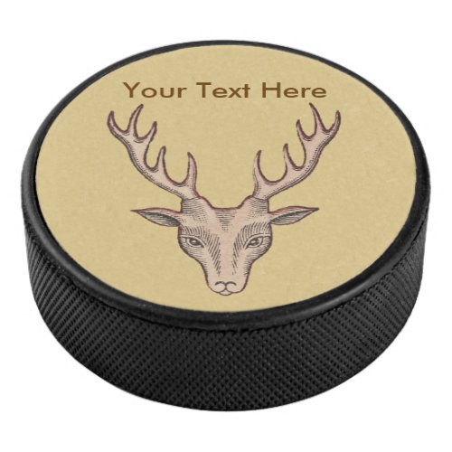 Brown Male Deer Head Trophy Big Antlers Hockey Puck