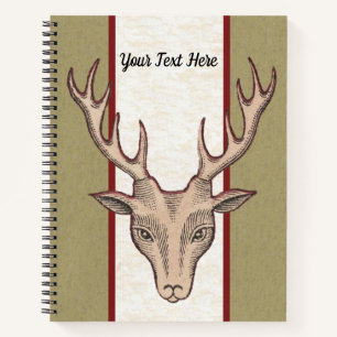 Brown Male Deer Head White Red Tan Stripes Notebook