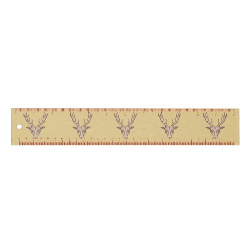 Brown Male Deer Heads Red Outlined large Antlers Ruler