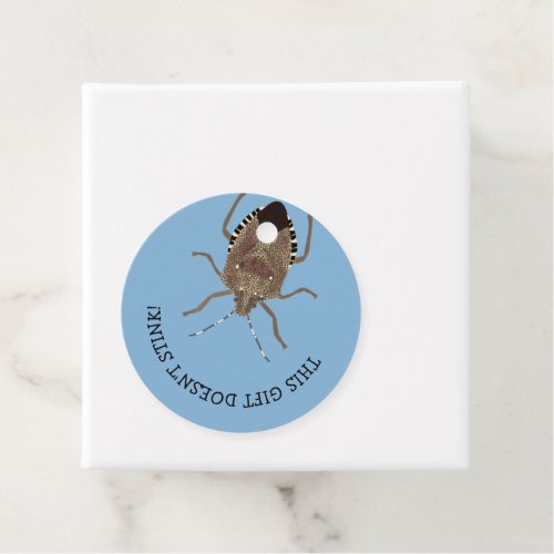 Brown Mamorated Stink Bug Custom Message Blue Favor Tags