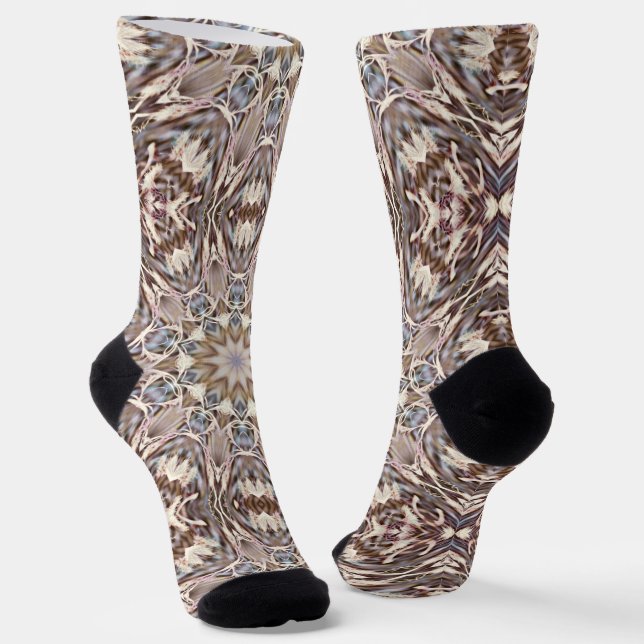 Brown Mandala Art Psychedelic Style Socks (Angled)