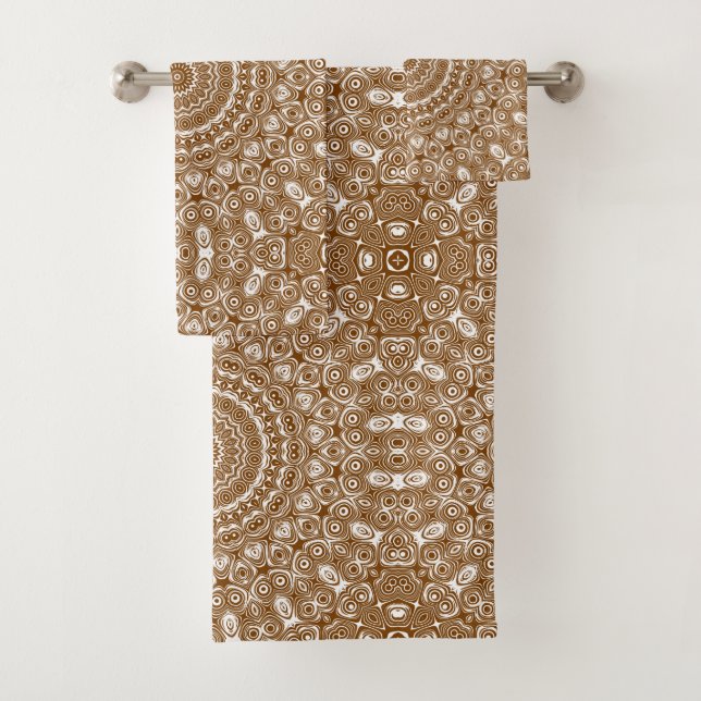Brown Mandala Geometric Pattern Bath Towel Set (Insitu)