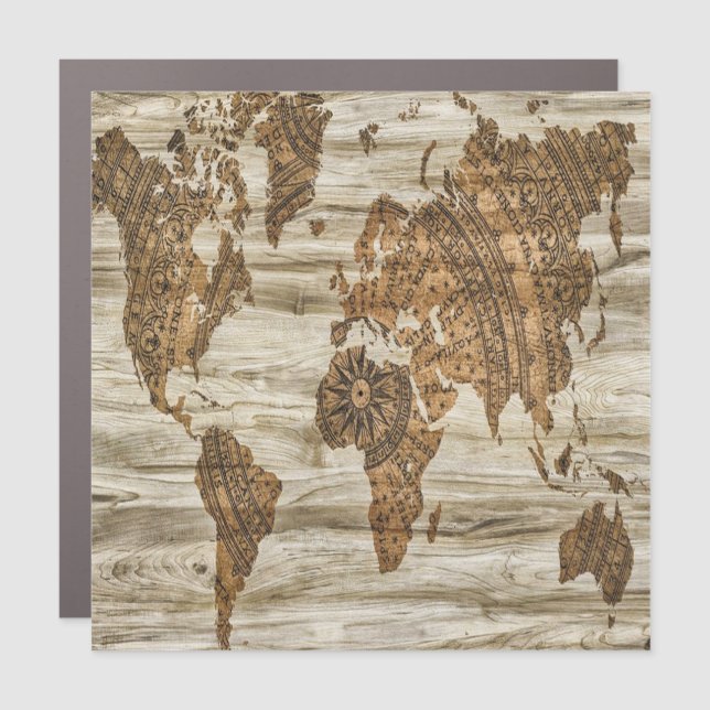 Brown map of the world print car magnet (Front)