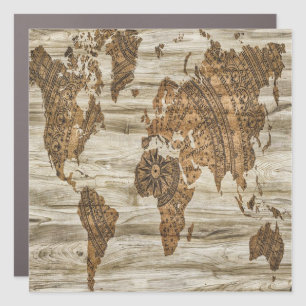 Brown map of the world print car magnet