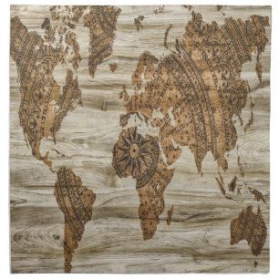 Brown map of the world print cloth napkin
