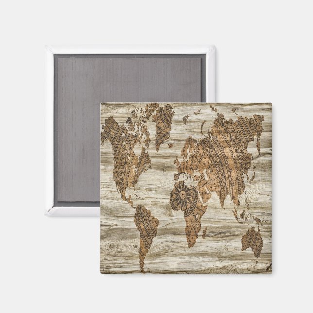 Brown map of the world print magnet (Front/Back)