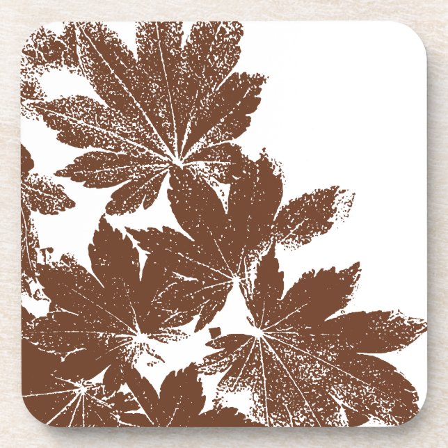 Brown Maple Leaf Stamp Drink Coaster (Front)