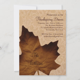 Brown Maple Leaf Thanksgiving Dinner Invitation