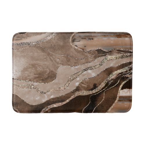 Brown Marble Agate Gold Glitter Glam 1  Bath Mat